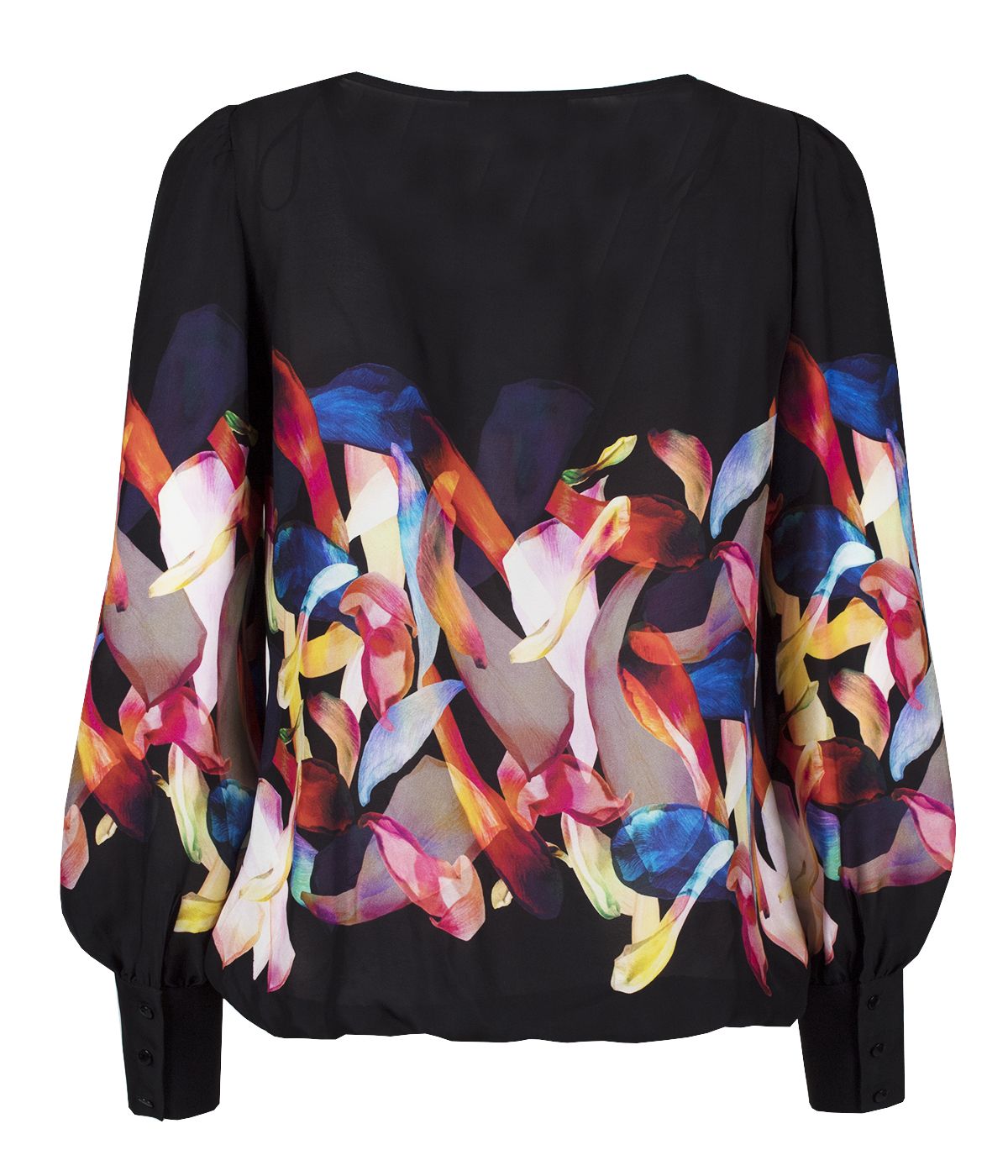Блуза от райан-вискоза с обло деколте, широк маншет и абстрактна щампа  1